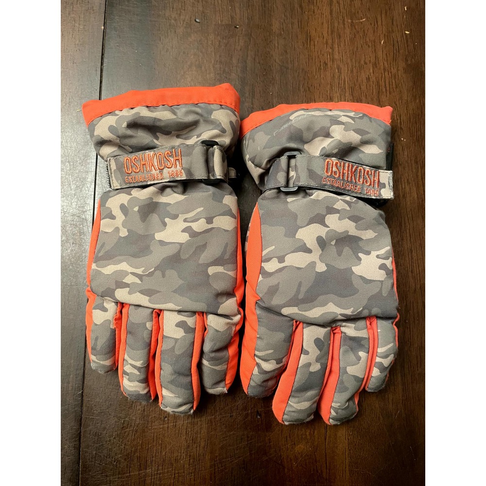 OshKosh b'gosh thinsulate orange and camouflage kids gloves size 4-7